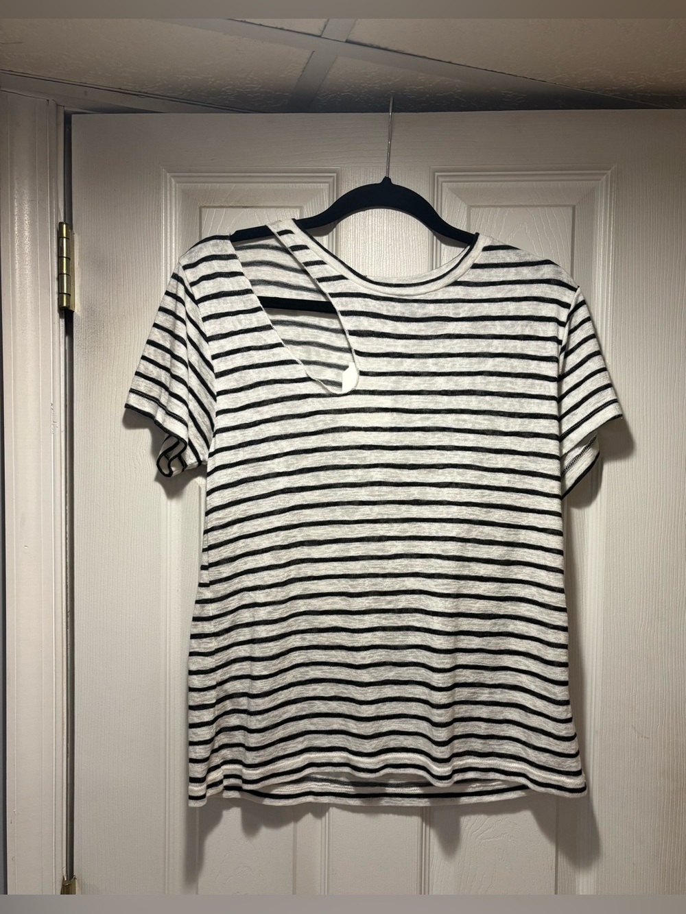 LNA Black & White Striped Short Sleeve Tee with Cutout